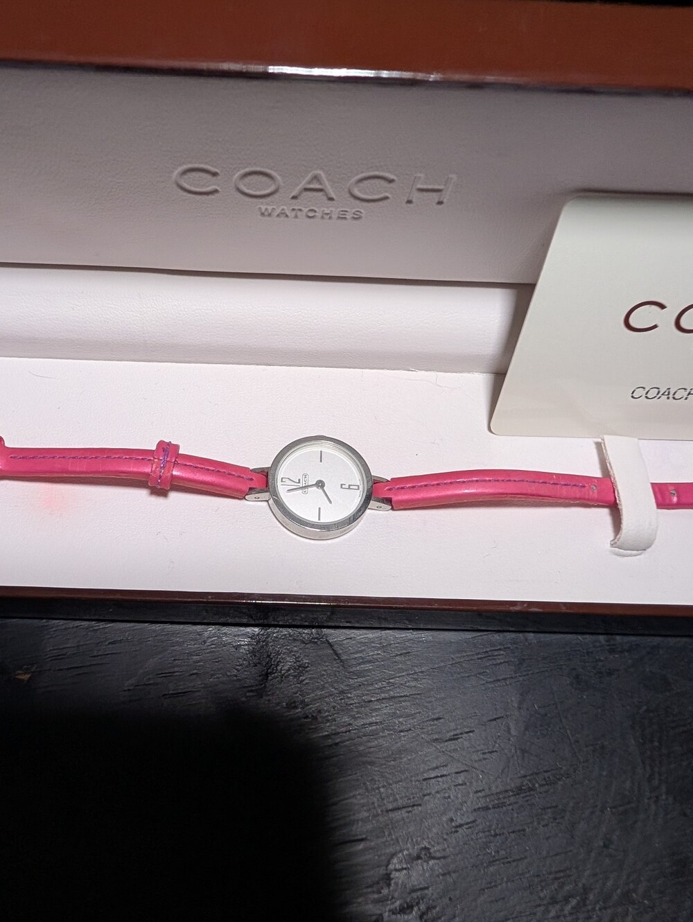 Vintage Coach Stainless Steel Watch Pink Leather Strap Ref 0201 Box & Manual